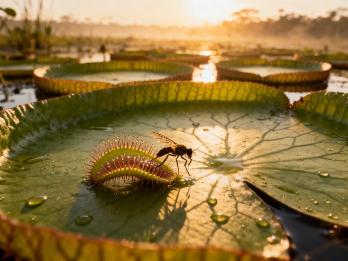 Жирянка и гигантский лист лилии - захватывающее противостояние в природе